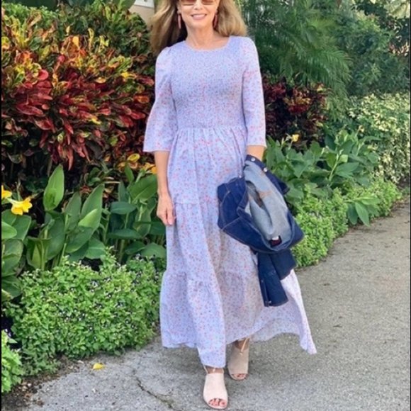 Melloday Smocked Tiered Floral Maxi 